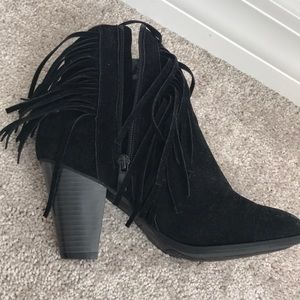 Black suede heeled booties